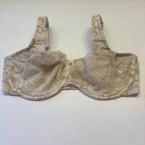 Cacique Underwire Bra Womens 40DDD Cream Gold Floral Lace Unlined Full Coverage